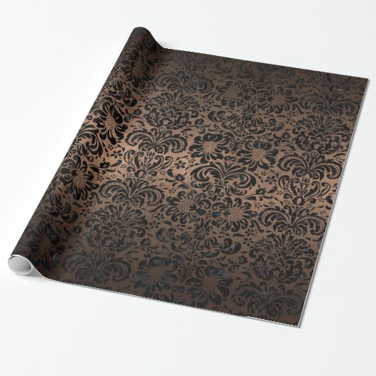 DAMASK2 ZWARTE MARBLE & BRONZE METAL (R) CADEAUPAPIER (Uitgerold)