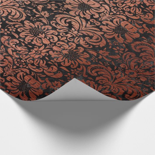 DAMASK2 ZWARTE MARBLE & KOPER BRUSHED METAL CADEAUPAPIER (Hoek)