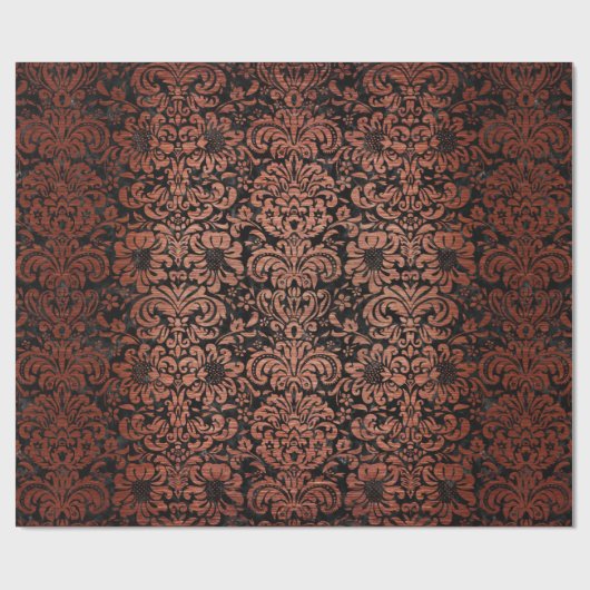 DAMASK2 ZWARTE MARBLE & KOPER BRUSHED METAL CADEAUPAPIER (Vlak)