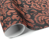 DAMASK2 ZWARTE MARBLE & KOPER BRUSHED METAL CADEAUPAPIER (Rol Hoek)