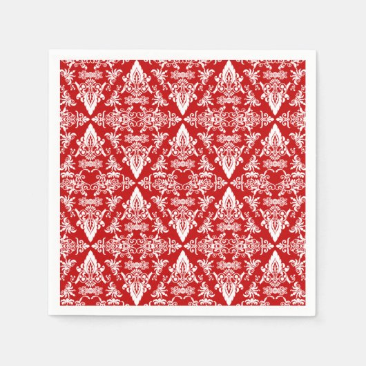 Damask 01 Red-White-Paper Cocktail Napkins Servetten (Voorkant)