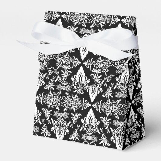 Damask 02 Black-White-Tent Style Favor boxes Bedankdoosjes (Voorkant Zijde)