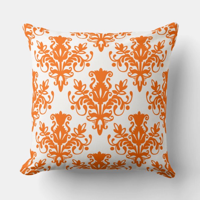 Damask 02 Patroon - Oranje op wit Kussen (Voorkant)