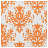 Damask 02 Patroon - Oranje op wit Stof (Close Up)