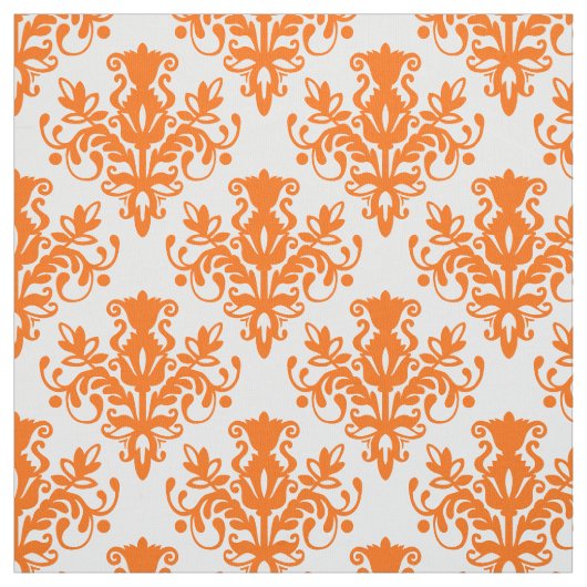 Damask 02 Patroon - Oranje op wit Stof (Swatch)