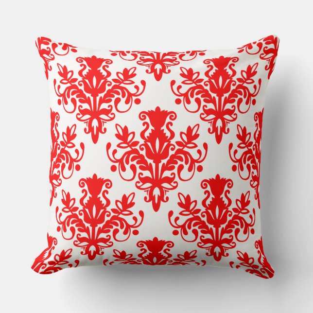 Damask 02 Patroon - Rood op wit Kussen (Voorkant)