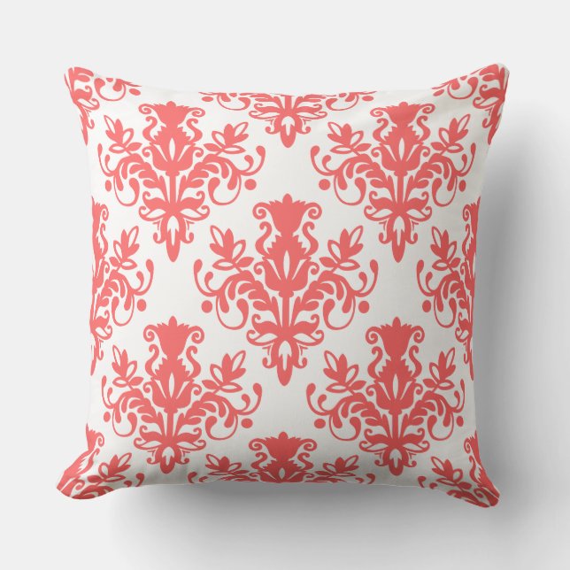 Damask 02 Patroon - Tropisch Roze op Wit Kussen (Voorkant)