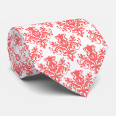 Damask 02 Patroon - Tropisch Roze op Wit Stropdas (Opgerold)