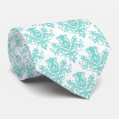 Damask 02 Pattern - Aqua Blue op White Stropdas (Opgerold)