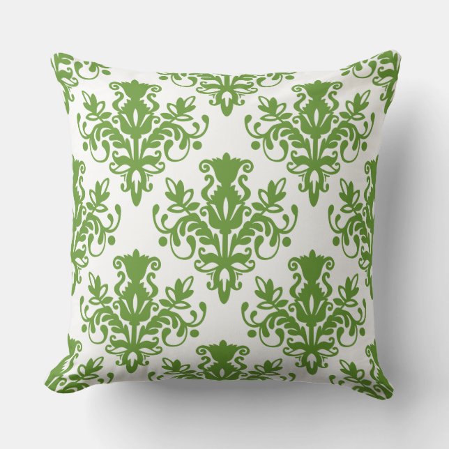 Damask 02 Pattern - Avocado Green on White Kussen (Voorkant)