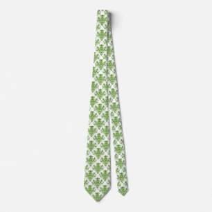Damask 02 Pattern - Avocado Green on White Stropdas