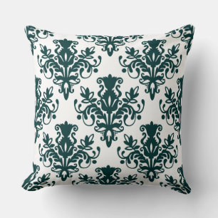 Damask 02 Pattern - Dark Moss Green on White Kussen