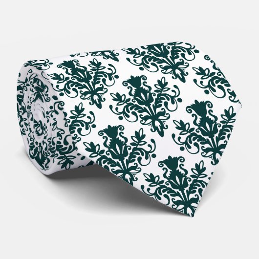Damask 02 Pattern - Dark Moss Green on White Stropdas (Opgerold)
