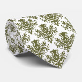 Damask 02 Pattern - Deep Olive on White Stropdas (Opgerold)