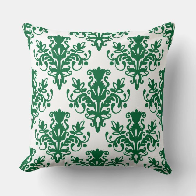 Damask 02 Pattern - Forest Green on White Kussen (Voorkant)
