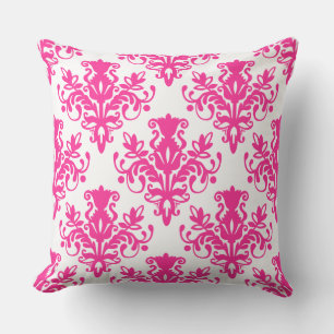 Damask 02 Pattern - Hot Pink op White Kussen