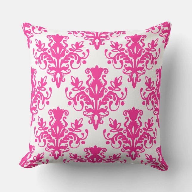 Damask 02 Pattern - Hot Pink op White Kussen (Voorkant)