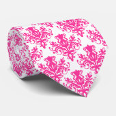 Damask 02 Pattern - Hot Pink op White Stropdas (Opgerold)