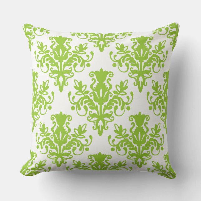 Damask 02 Pattern - Martian Green on White Kussen (Voorkant)