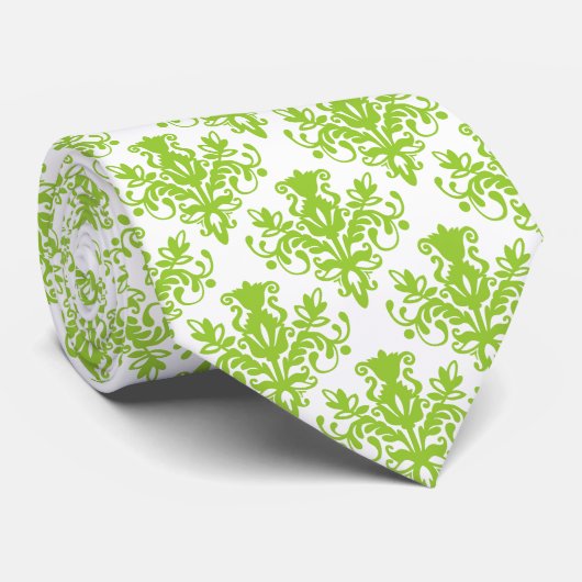 Damask 02 Pattern - Martian Green on White Stropdas (Opgerold)