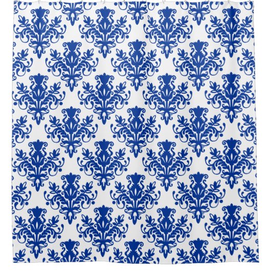 Damask 02 Pattern - Navy Blue op White Douchegordijn (Voorkant)