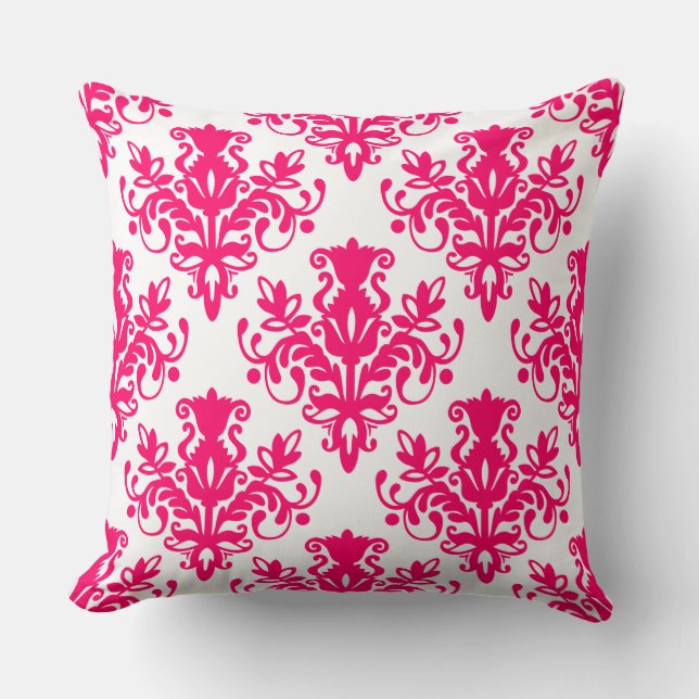 Damask 02 Pattern - Neon Red on White Kussen (Voorkant)