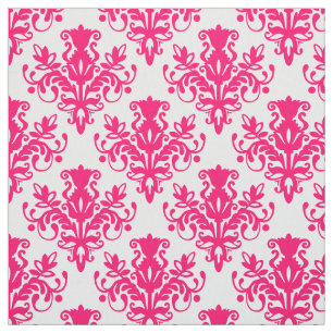 Damask 02 Pattern - Neon Red on White Stof
