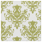 Damask 02 Pattern - Olive op White Stof (Close Up)