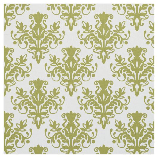 Damask 02 Pattern - Olive op White Stof (Swatch)