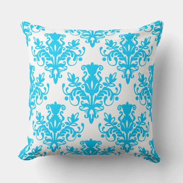 Damask 02 Pattern - Sky Blue op White Kussen (Voorkant)