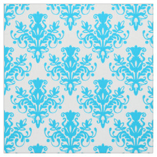 Damask 02 Pattern - Sky Blue op White Stof