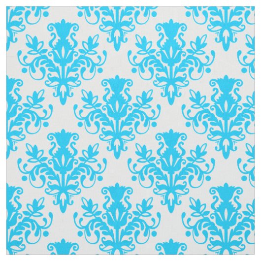 Damask 02 Pattern - Sky Blue op White Stof (Swatch)