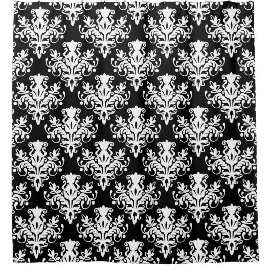 Damask 02 Pattern - White on Black Douchegordijn (Voorkant)