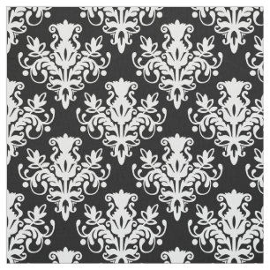 Damask 02 Pattern - White on Black Stof
