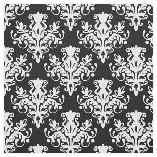 Damask 02 Pattern - White on Black Stof (Swatch)