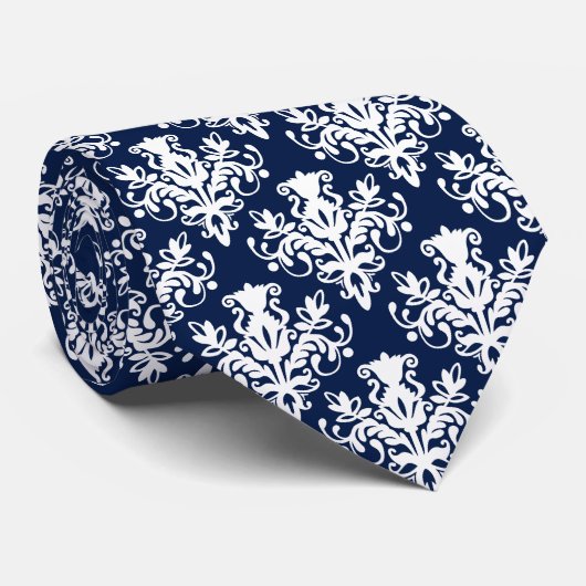 Damask 02 Pattern - White on Dark Blue 001744 Stropdas (Opgerold)
