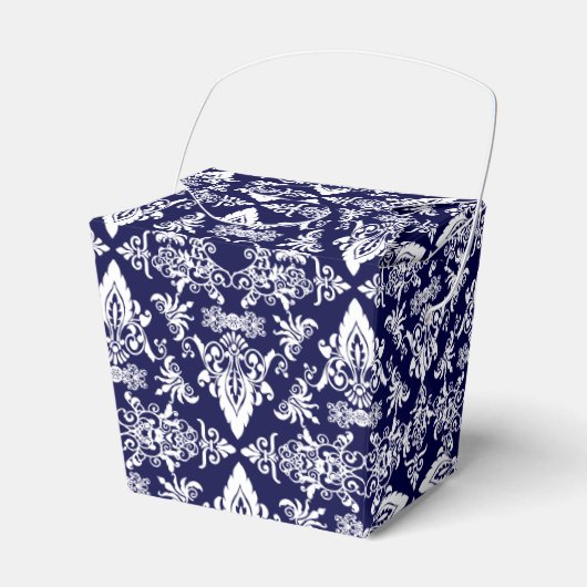 Damask 05 Navy-White-Take Out Favor boxes Bedankdoosjes (Voorkant Zijde)
