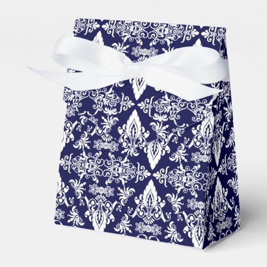 Damask 05 Navy-White-Tent Style Favor boxes Bedankdoosjes (Voorkant Zijde)