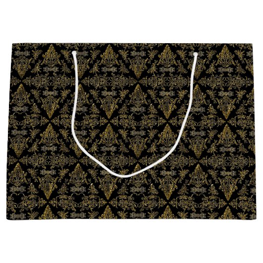 Damask 06 Black-Gold-Large Gift Bag Large Cadeautasje (Voorkant)