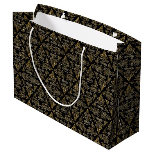 Damask 06 Black-Gold-Large Gift Bag Large Cadeautasje (Achterkant Gekanteld)