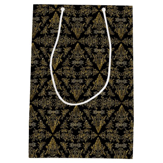 Damask 06 Black-Gold-Medium Gift Bag Medium Cadeauzakje (Achterkant)