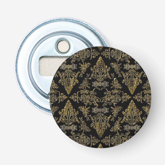 Damask 06 Black-Gold-Round flesopeners (Voorkant)