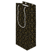 Damask 06 Black-Gold-Wine Gift Bag Wijn Cadeautas (Voorkant Gekanteld)