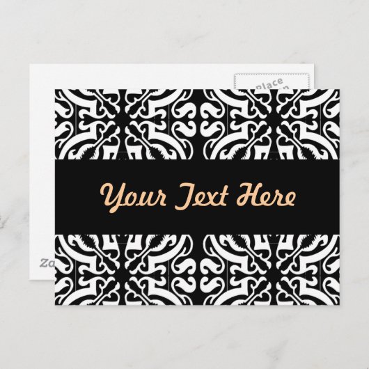 Damask 1 (zwart-wit) briefkaart (Voorkant / Achterkant)