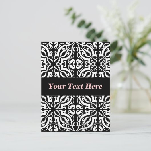Damask 1 (zwart-wit) briefkaart (Staand voorkant)