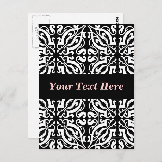 Damask 1 (zwart-wit) briefkaart (Voorkant / Achterkant)