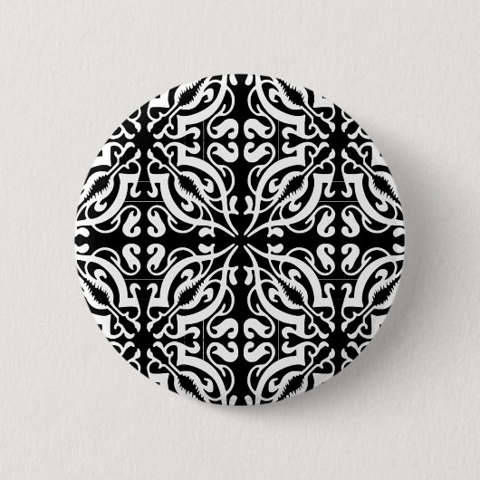 Damask 1 (zwart-wit) ronde button 5,7 cm (Voorkant)