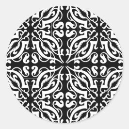 Damask 1 (zwart-wit) ronde sticker