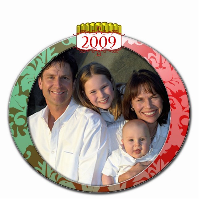 Damask 2009 Familiefoto Kerstversiering Fotobeeldje Ornament (Voorkant)