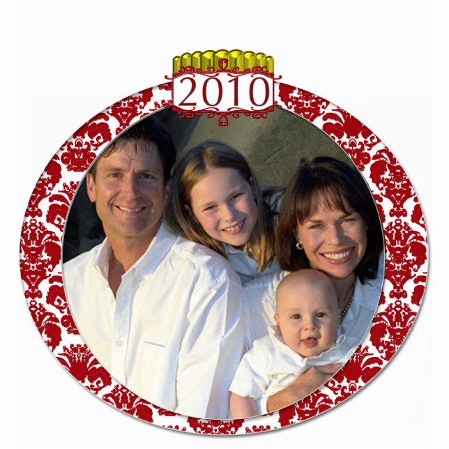 Damask 2010 Familiefoto Kerstversiering Fotobeeldje Ornament (Voorkant)